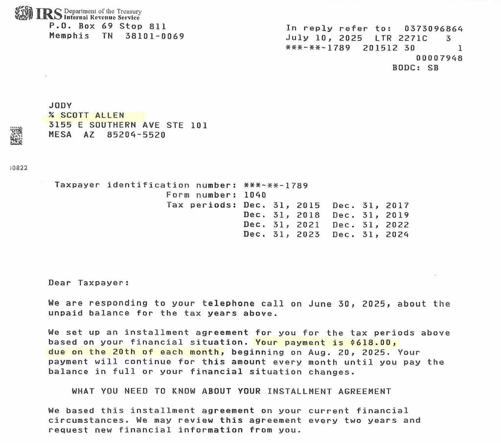 Phoenix Arizona IRS Installment Arrangement