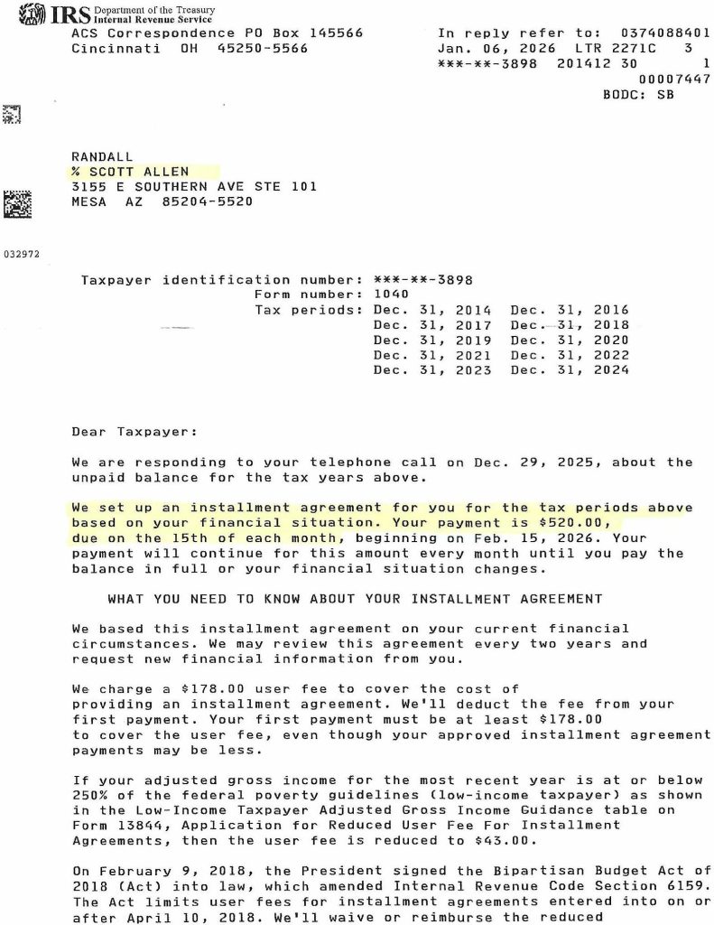 Randall's Scottsdale AZ IRS Settlement