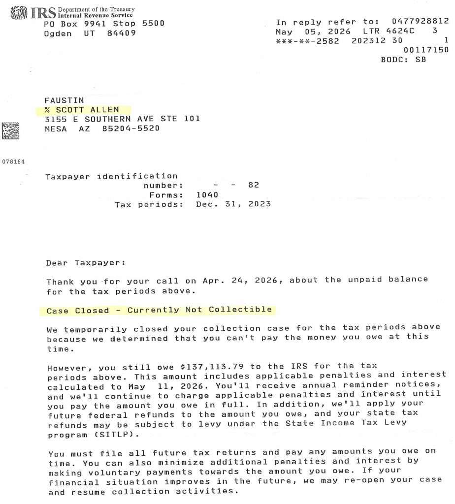 Chandler AZ Settlement with IRS Debt