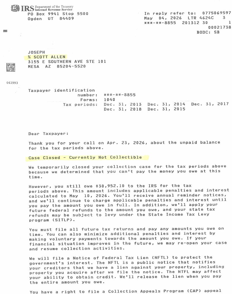 IRS Agreement Settlement in Phoenix AZ