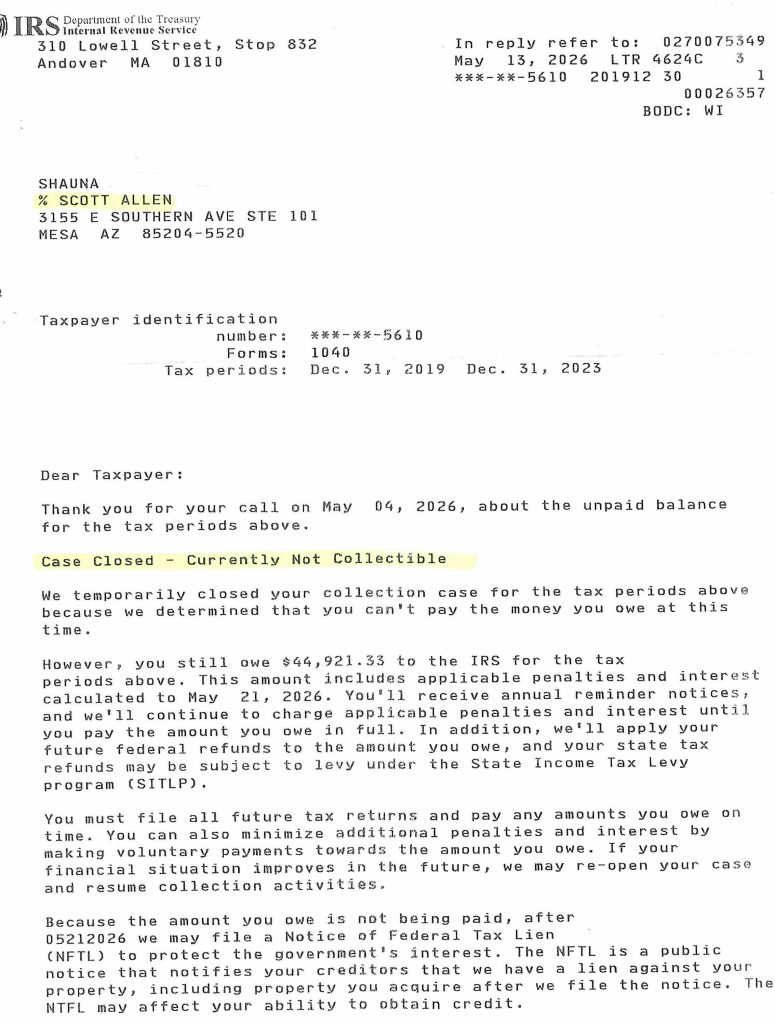 Phoenix AZ IRS Settlement May 2026