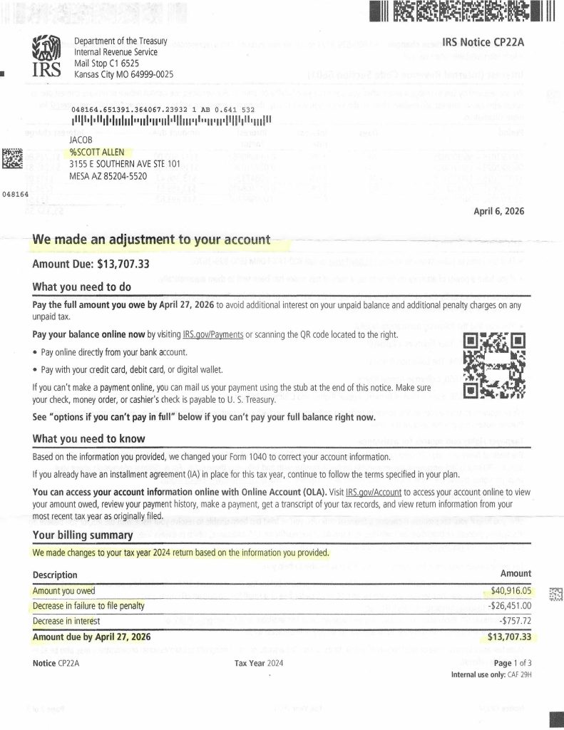 Gilbert AZ IRS Past Due Taxes Owed