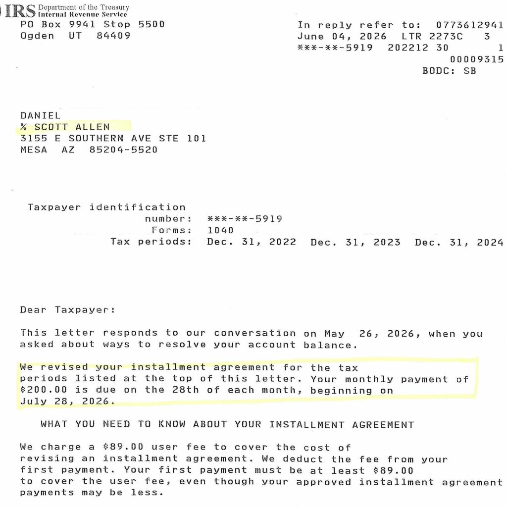 IRS Past Due Taxes Owed Queen Creek AZ