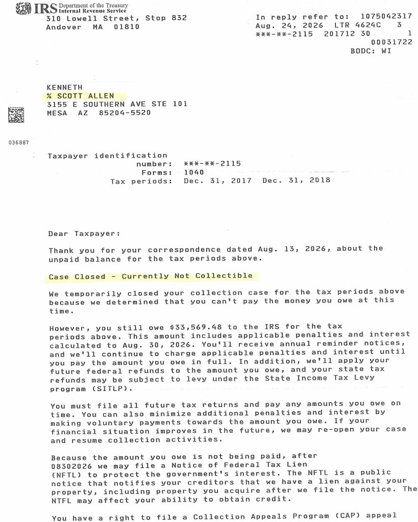 Phoenix AZ IRS Settlement August 2026