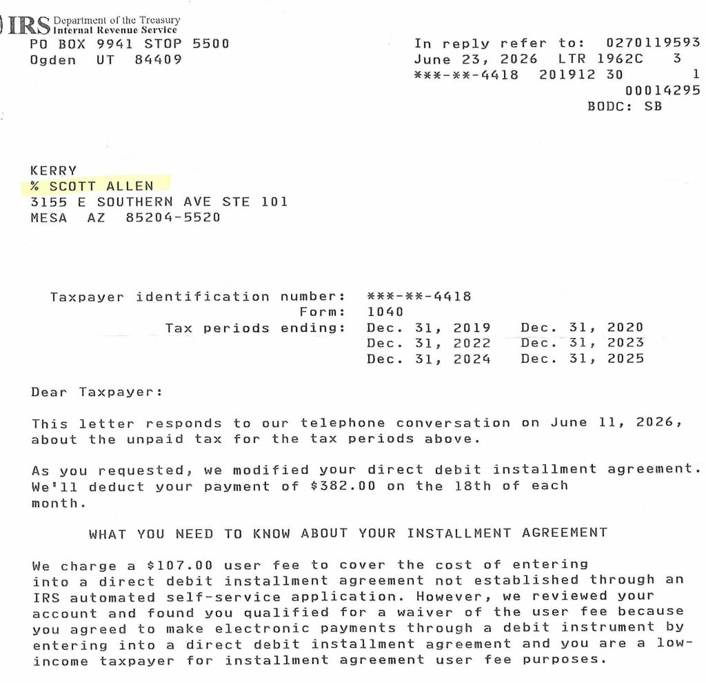 Kerry's Phoenix AZ Back Tax Returns